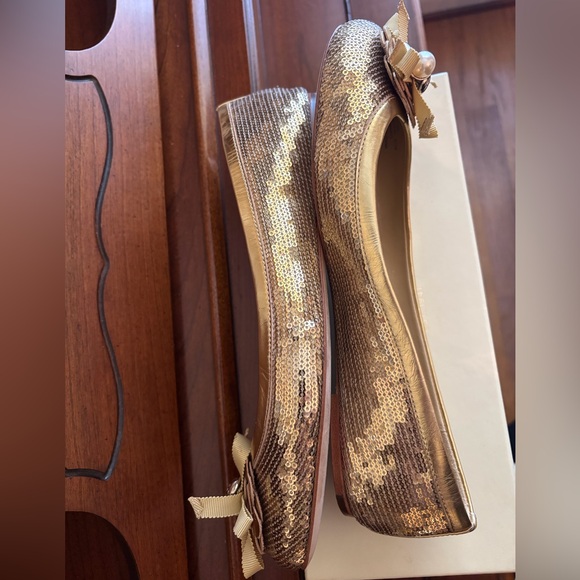 Coach Abigail Gold Sequins Flats with Bow and Pearl Accents - Picture 11 of 11